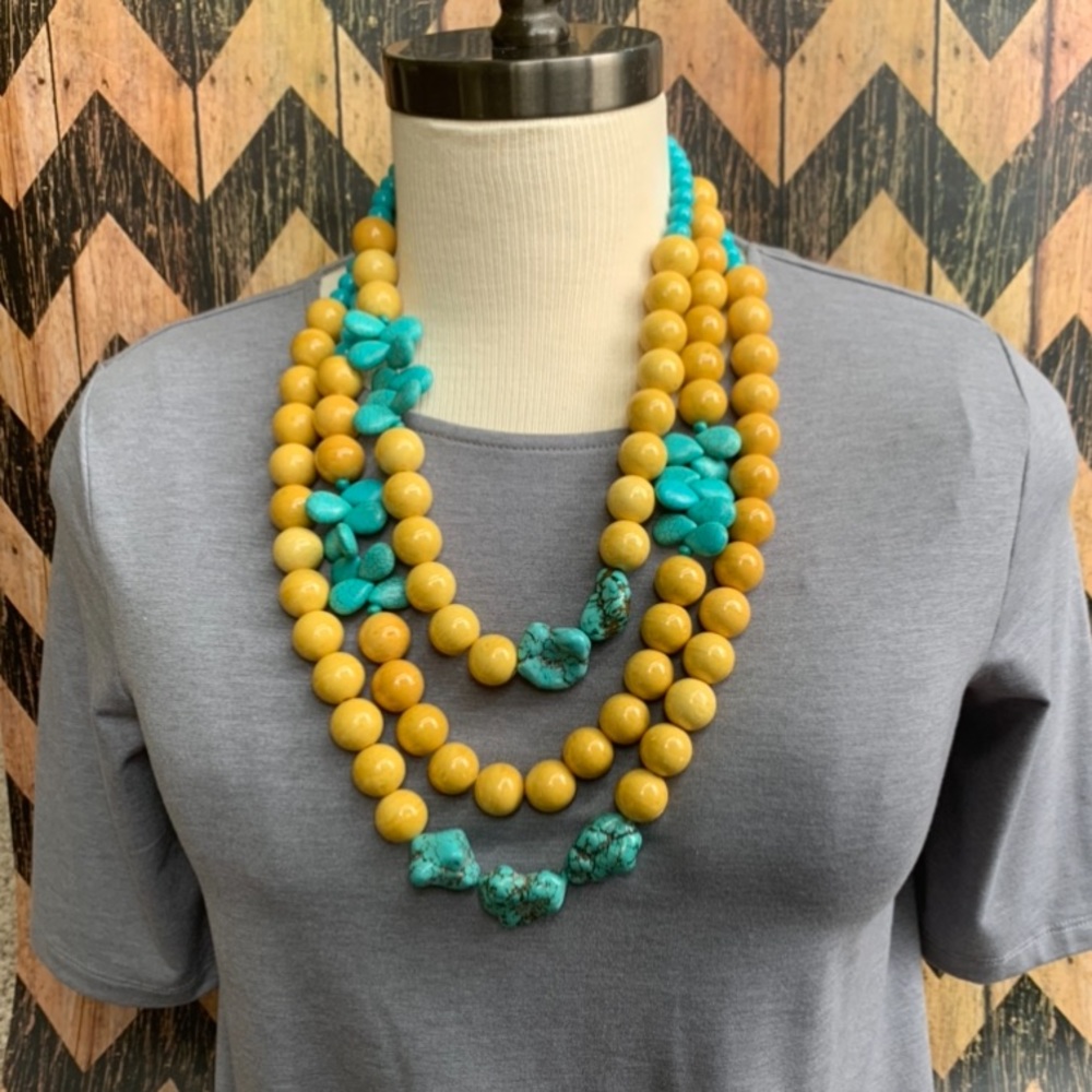 Mustard and Turquoise Beaded Necklace (3 separate)